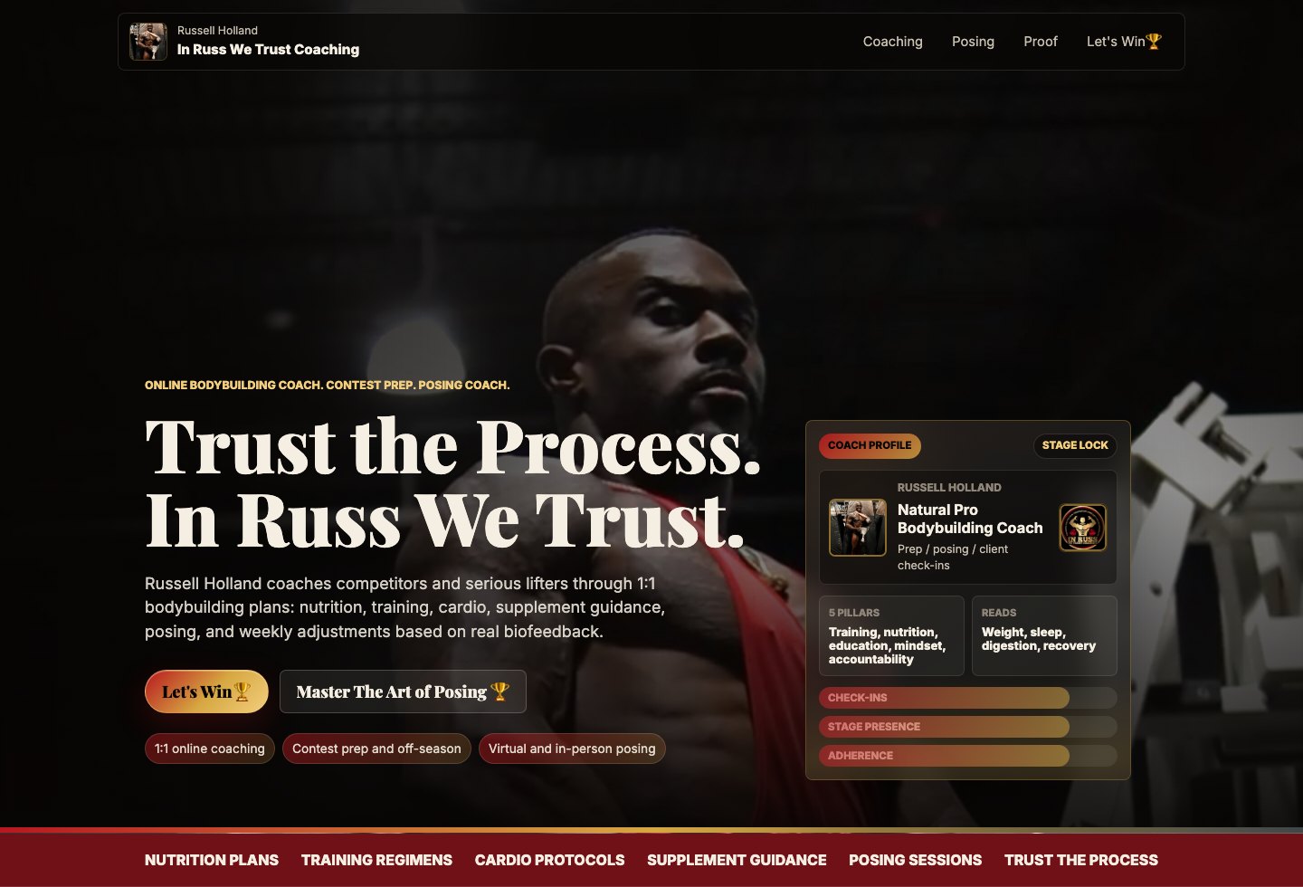 In Russ We Trust Coaching website desktop screenshot